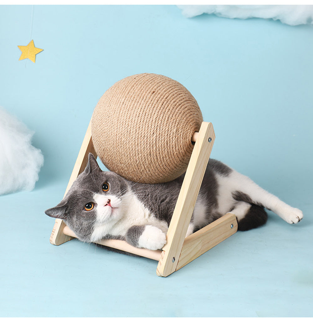 Wooden Cat Scratch Ball – Furniture Protection Toy with Hemp Rope