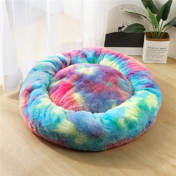 Luxury Calming Donut Pet Bed – Anti-Anxiety Plush Bed for Dogs & Cats