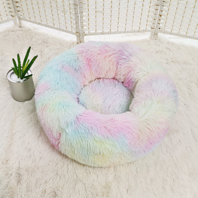 Luxury Calming Donut Pet Bed – Anti-Anxiety Plush Bed for Dogs & Cats