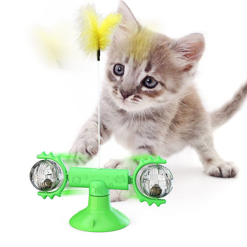 Interactive Suction Windmill Cat Toy – Catnip, Luminous Ball & Teeth Grinding