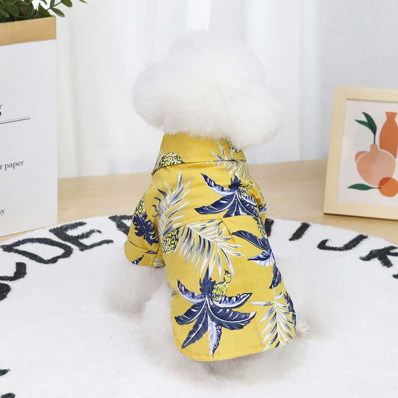 Hawaiian Coconut Pet Shirt – Cotton Summer Outfit for Dogs & Cats (Yellow / White)