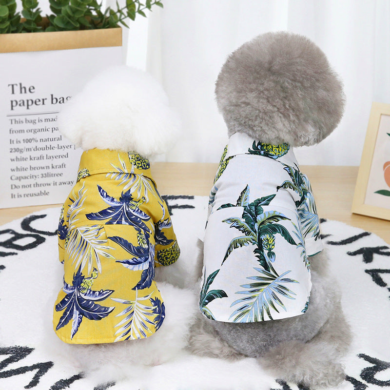 Hawaiian Coconut Pet Shirt – Cotton Summer Outfit for Dogs & Cats (Yellow / White)