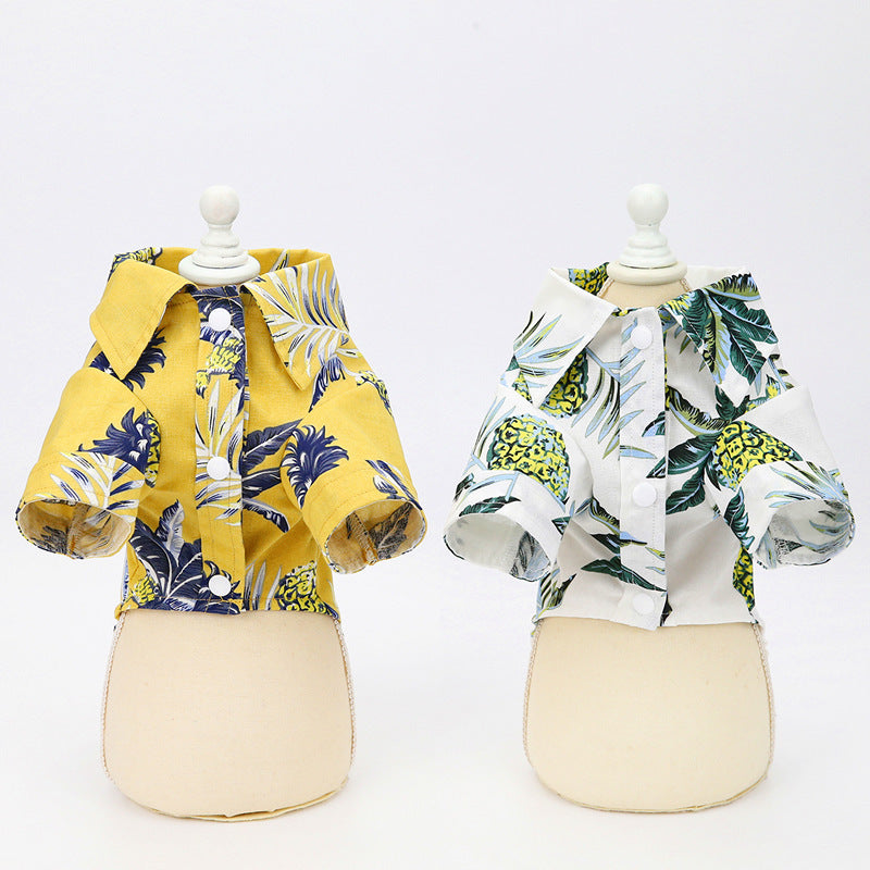 Hawaiian Coconut Pet Shirt – Cotton Summer Outfit for Dogs & Cats (Yellow / White)