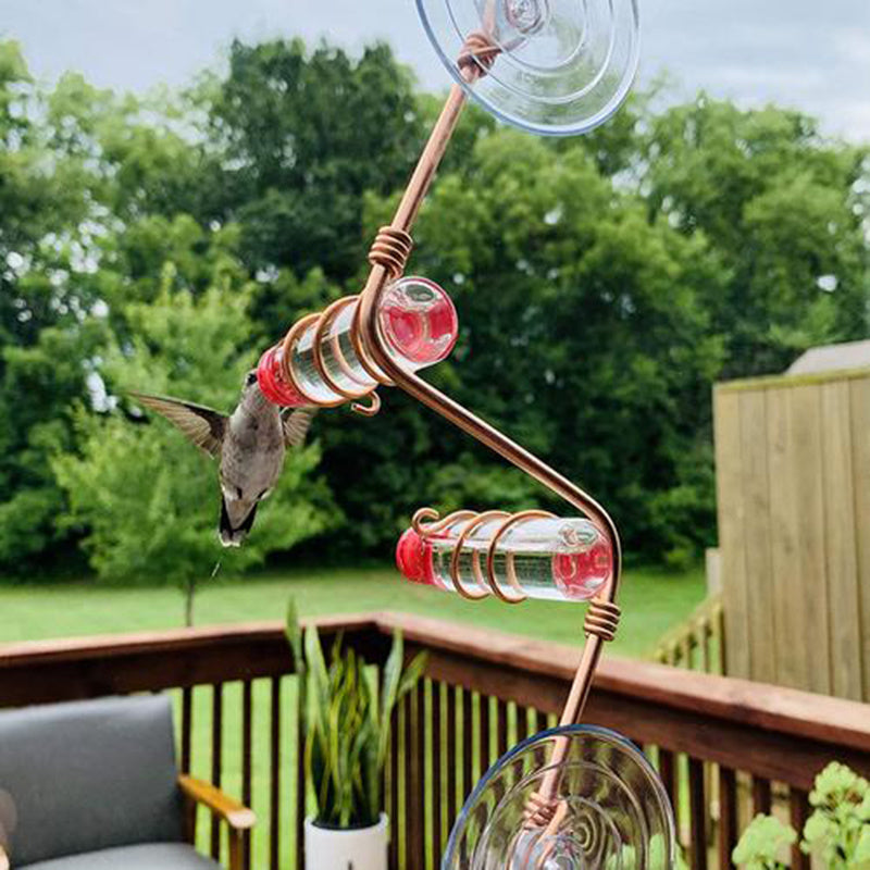 Handmade Copper Wire Hummingbird Feeder – PET Bottle Garden Feeder with Suction Cups