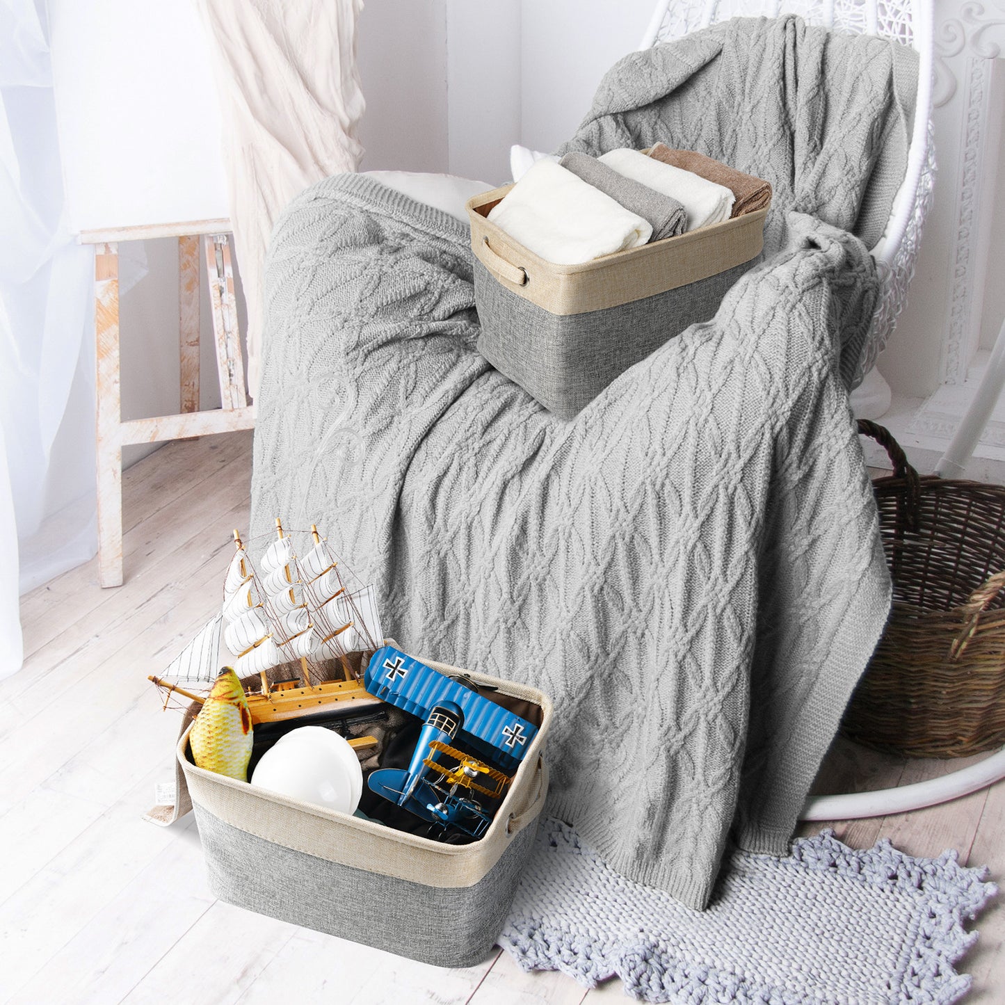 Linen Pet Storage Basket – Foldable Organizer for Pet Toys, Clothes & Accessories