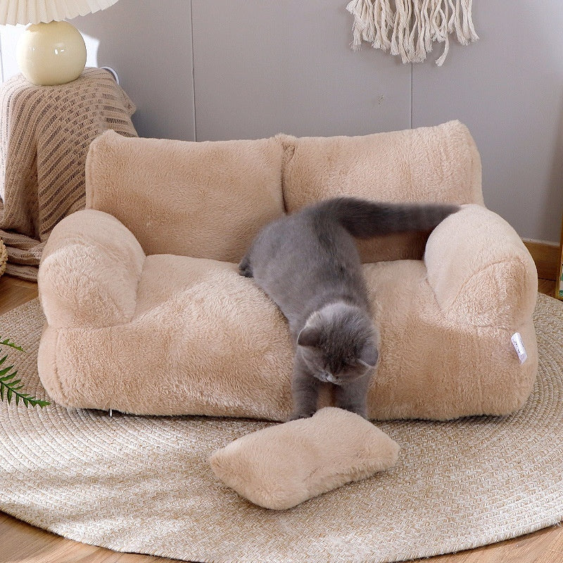 Soft Cat Sofa Bed with Pillow – Cozy Pet Lounger
