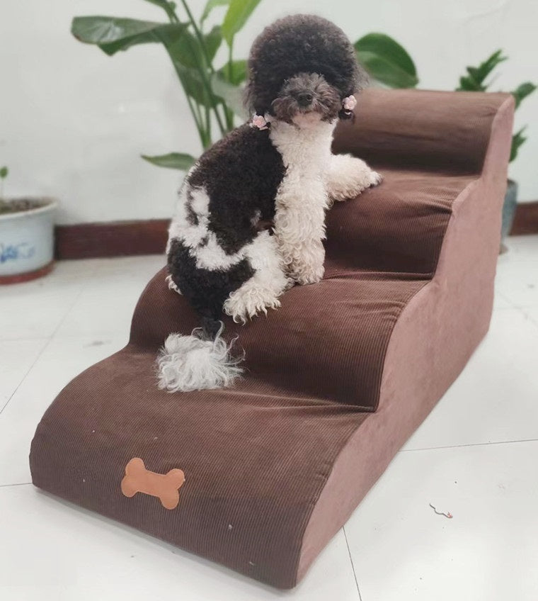 3-Tier Pet Stairs with Soft Flannel Cover – Dog & Cat Ramp Cushion