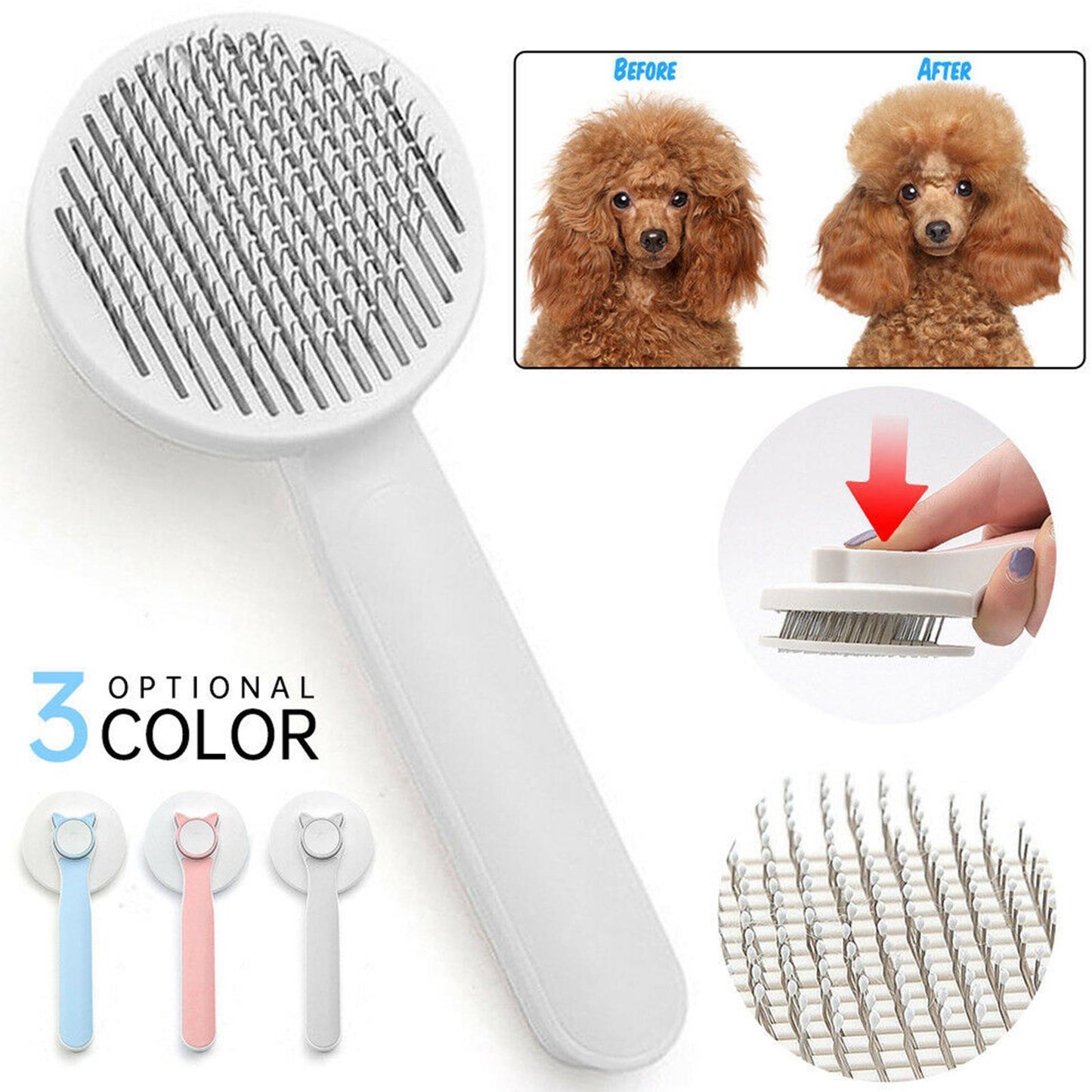 Self-Cleaning Slicker Brush for Dogs & Cats – Grooming, Shedding & Massage Tool