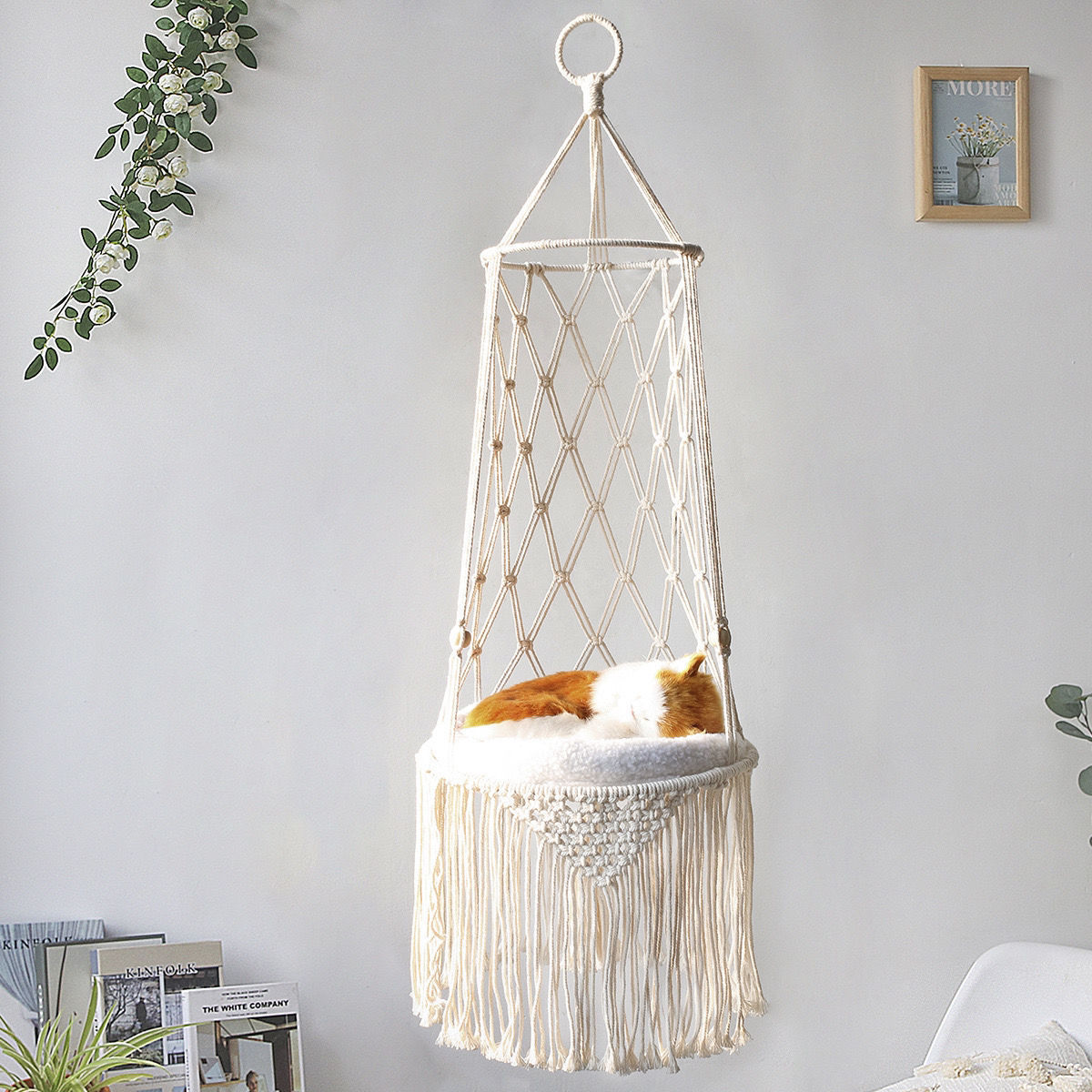 Macrame Hanging Pet Bed – Boho Cat Hammock Swing & Wall Hanging Pet Gift