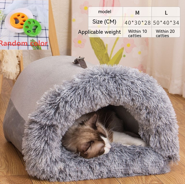 Plush Cat & Dog House – Semi-Enclosed Cozy Pet Nest with Privacy & Style
