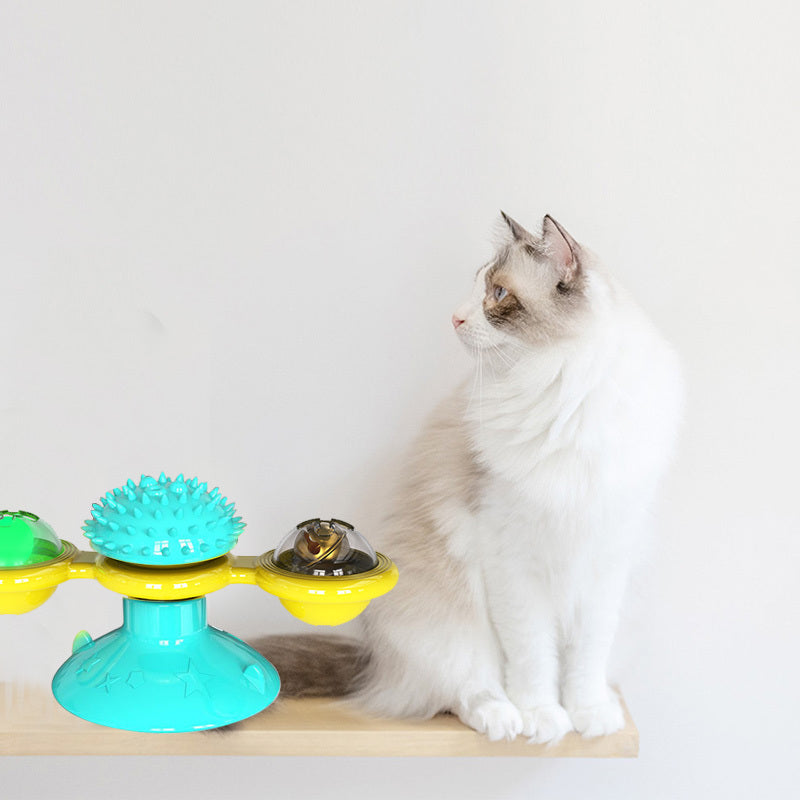 Interactive Suction Windmill Cat Toy – Catnip, Luminous Ball & Teeth Grinding