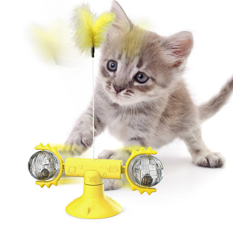 Interactive Suction Windmill Cat Toy – Catnip, Luminous Ball & Teeth Grinding