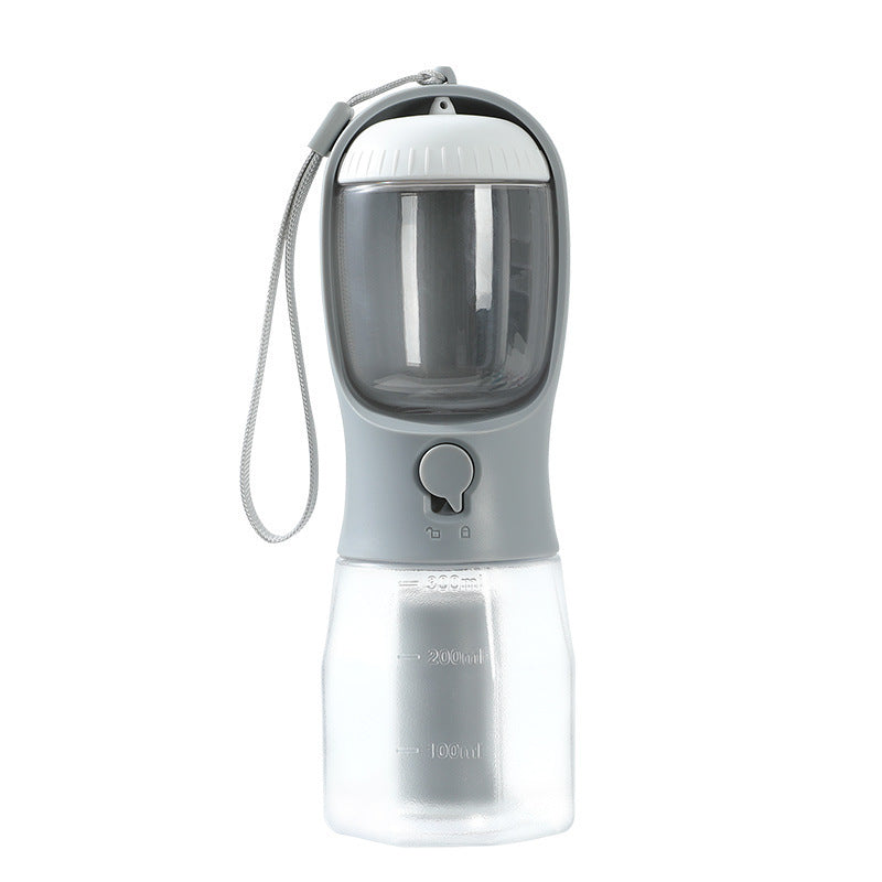 3-in-1 Portable Pet Water Bottle with Food & Waste Bag Dispenser – 300ml
