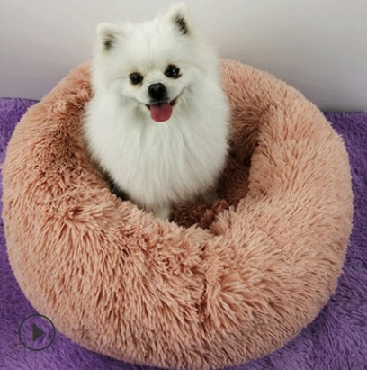 Luxury Calming Donut Pet Bed – Anti-Anxiety Plush Bed for Dogs & Cats