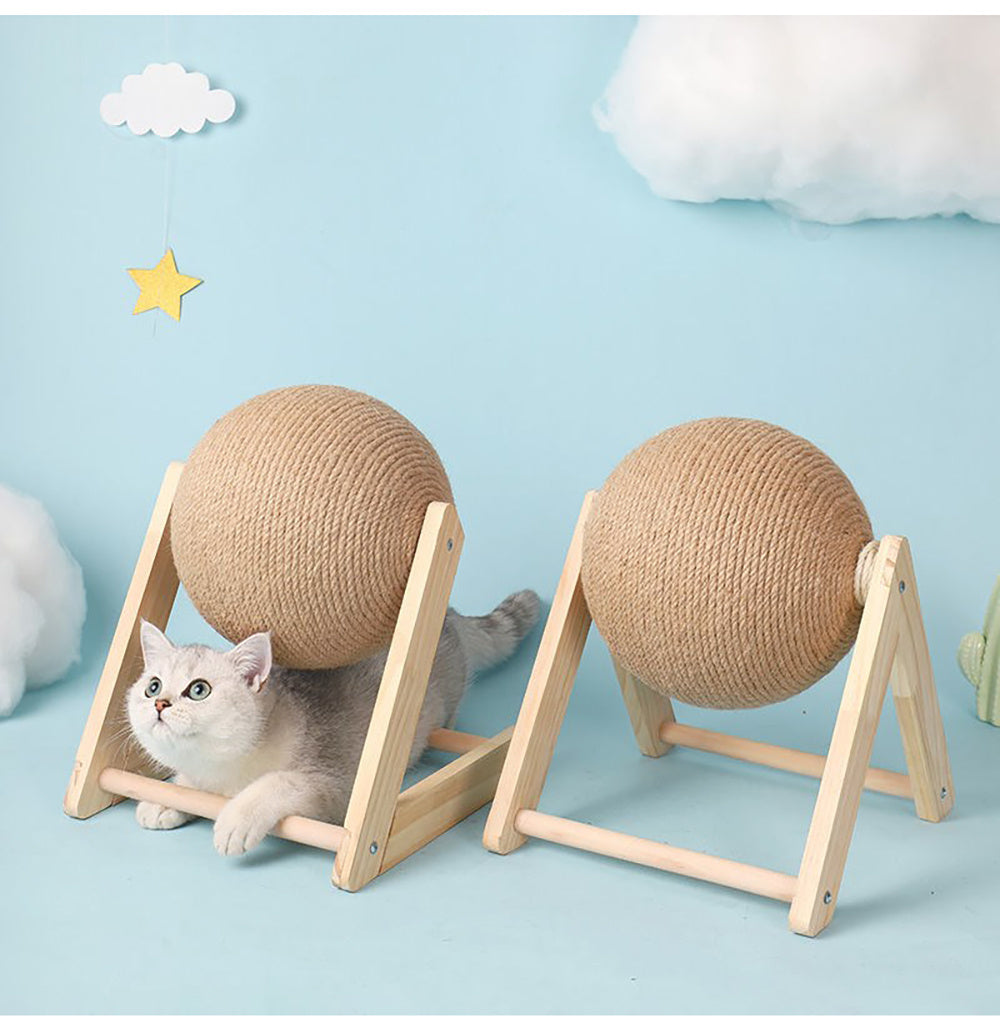 Wooden Cat Scratch Ball – Furniture Protection Toy with Hemp Rope