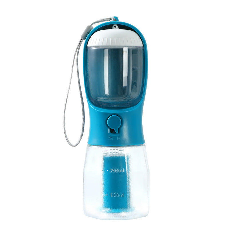 3-in-1 Portable Pet Water Bottle with Food & Waste Bag Dispenser – 300ml