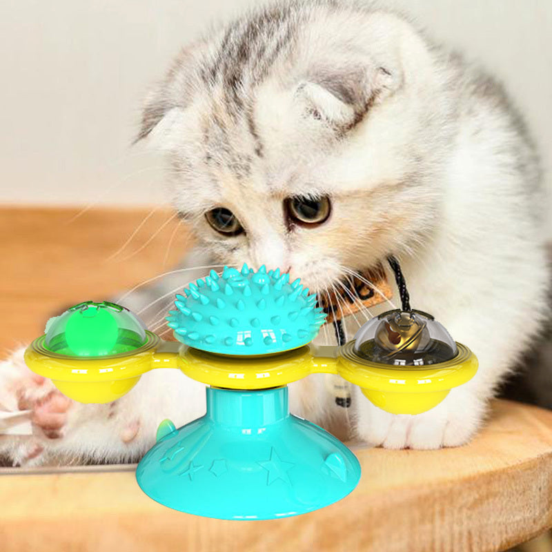 Interactive Suction Windmill Cat Toy – Catnip, Luminous Ball & Teeth Grinding