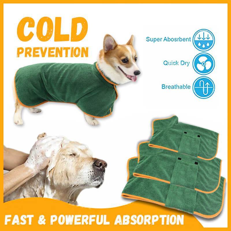 Super Absorbent Dog Bathrobe Towel – Quick Drying Pet Drying Coat with Adjustable Straps