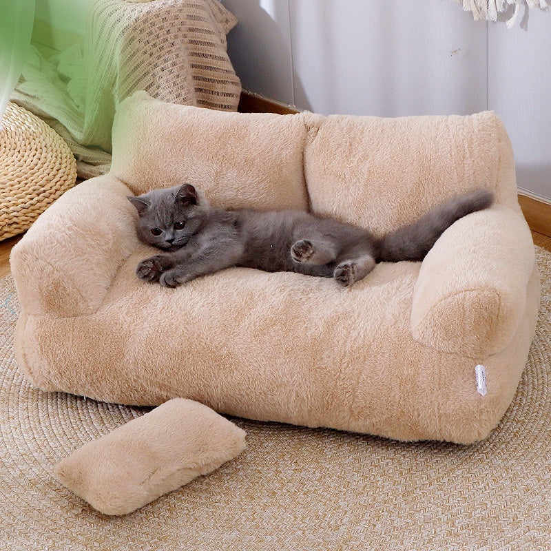 Soft Cat Sofa Bed with Pillow – Cozy Pet Lounger