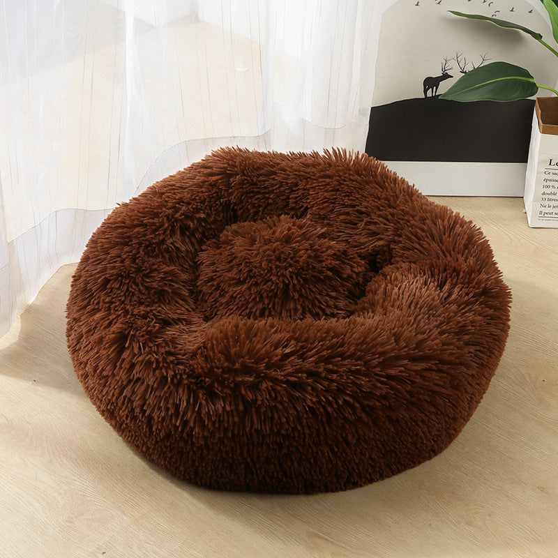 Luxury Calming Donut Pet Bed – Anti-Anxiety Plush Bed for Dogs & Cats