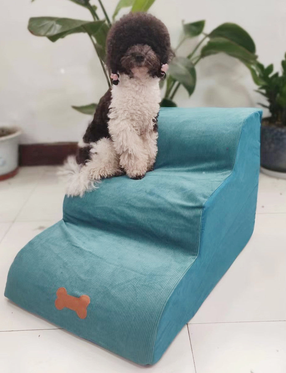 3-Tier Pet Stairs with Soft Flannel Cover – Dog & Cat Ramp Cushion