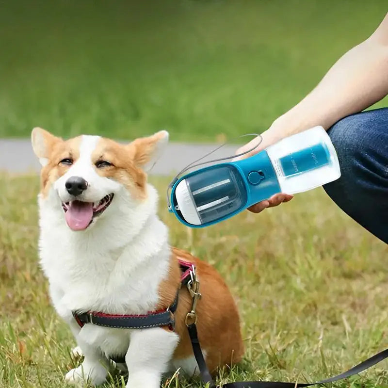 3-in-1 Portable Pet Water Bottle with Food & Waste Bag Dispenser – 300ml