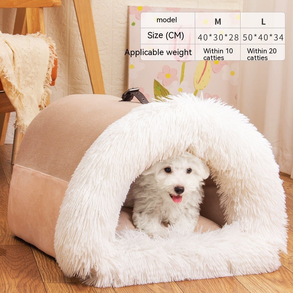Plush Cat & Dog House – Semi-Enclosed Cozy Pet Nest with Privacy & Style