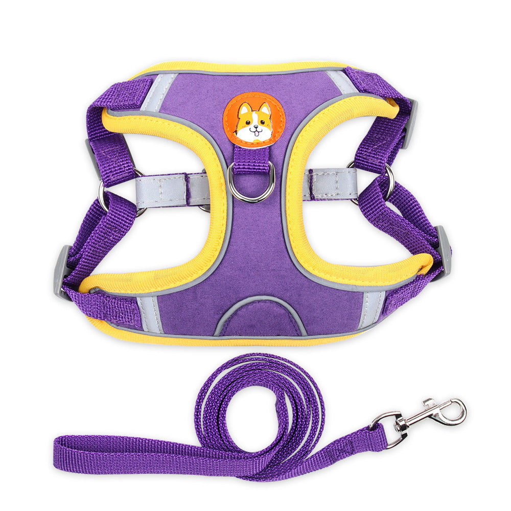 Reflective Dog Harness with Leash – Soft Suede, Lightweight & Comfortable