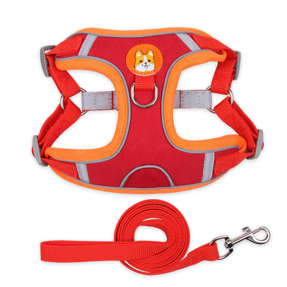 Reflective Dog Harness with Leash – Soft Suede, Lightweight & Comfortable