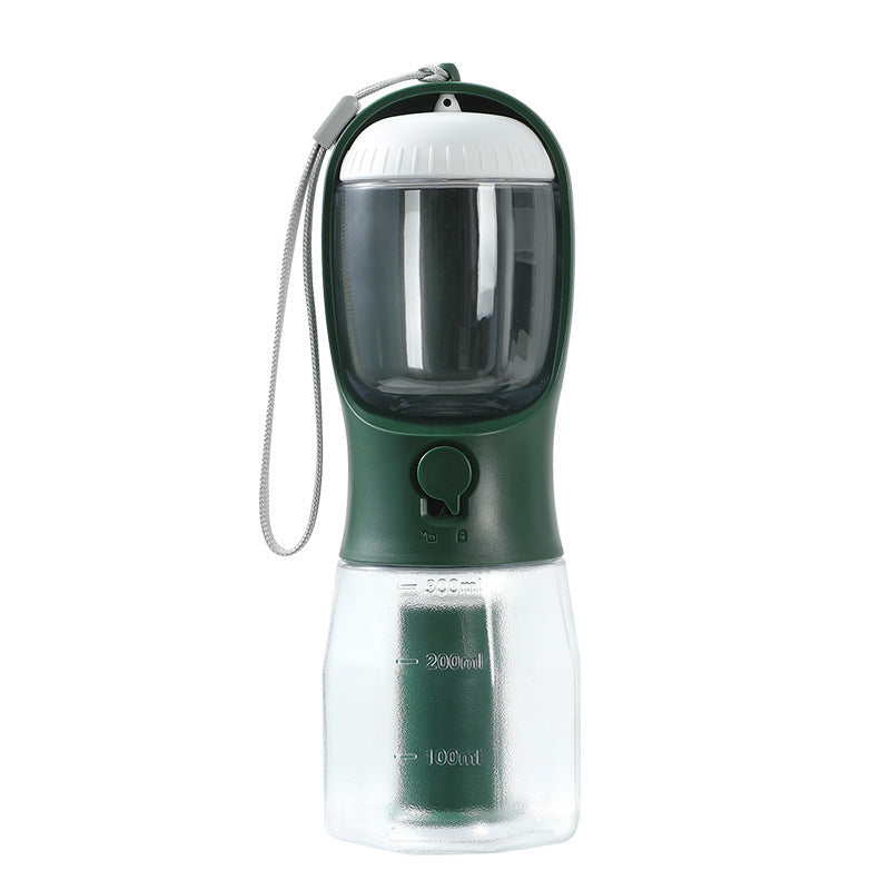 3-in-1 Portable Pet Water Bottle with Food & Waste Bag Dispenser – 300ml