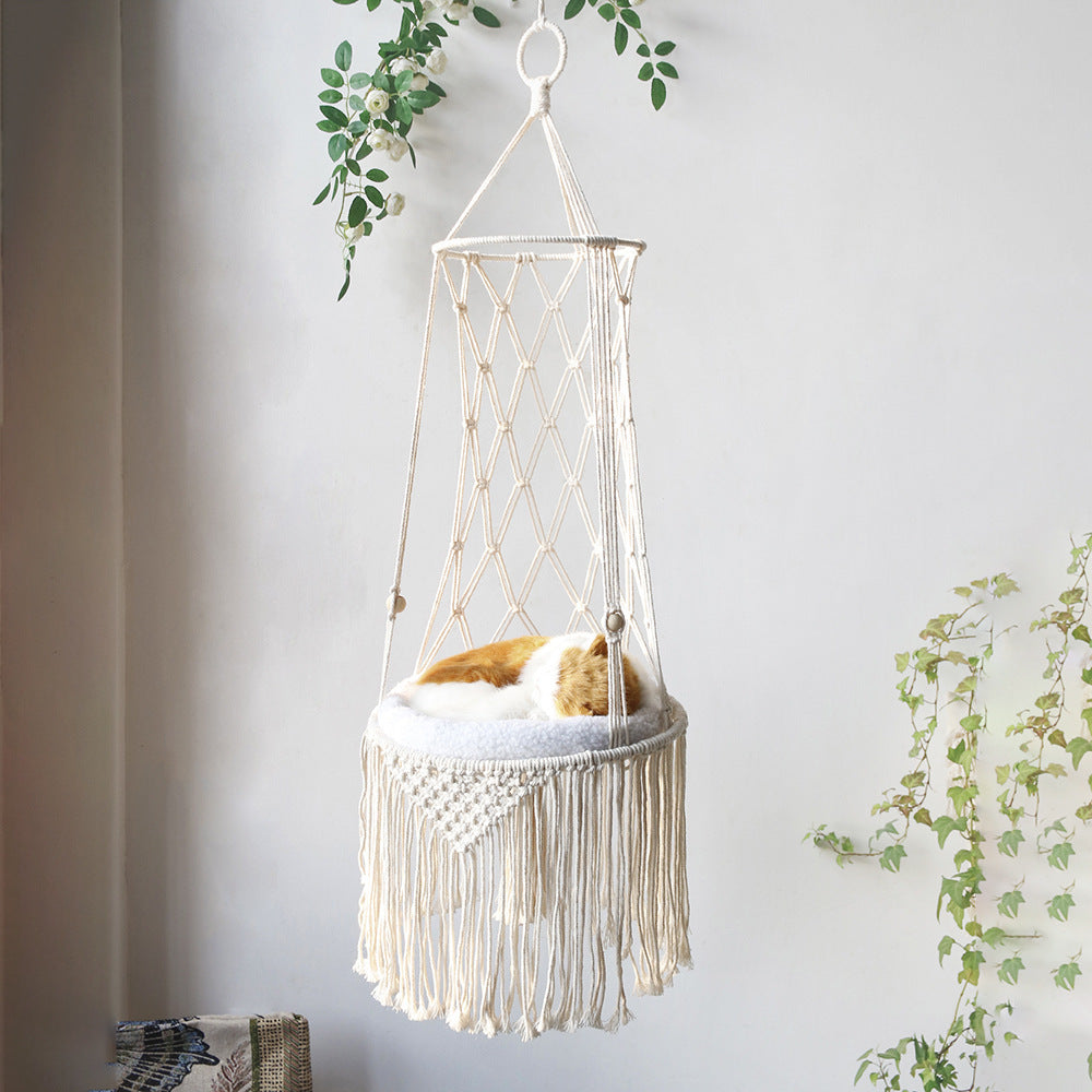 Macrame Hanging Pet Bed – Boho Cat Hammock Swing & Wall Hanging Pet Gift