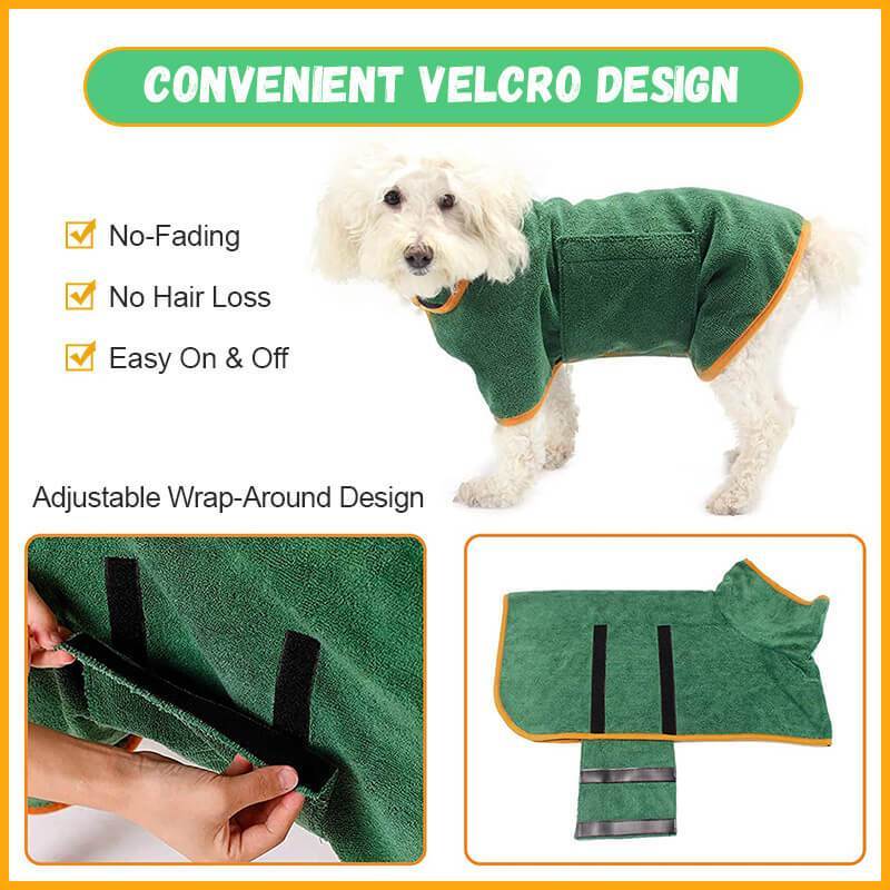 Super Absorbent Dog Bathrobe Towel – Quick Drying Pet Drying Coat with Adjustable Straps