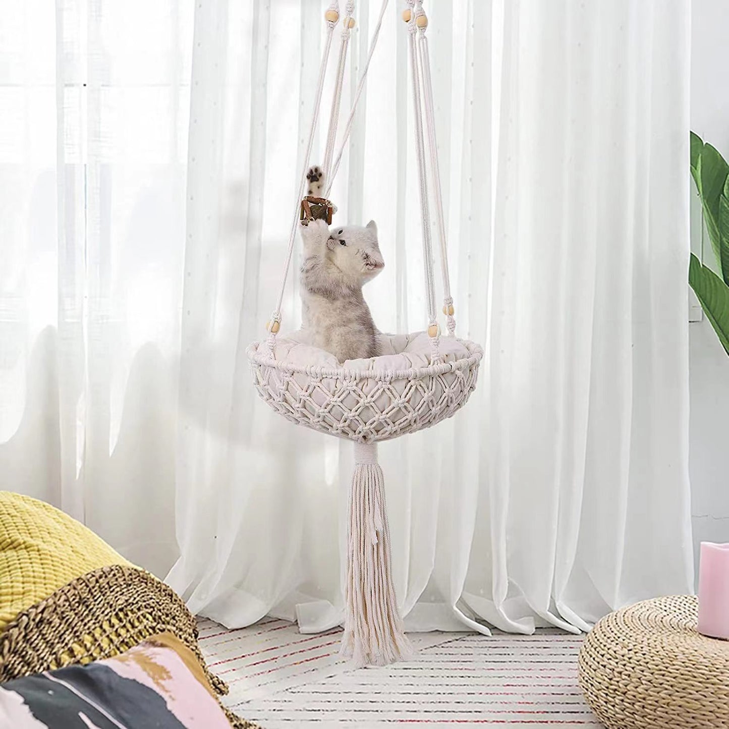 Handmade Cotton Cat Hammock – Hanging Bed with Optional Cushion