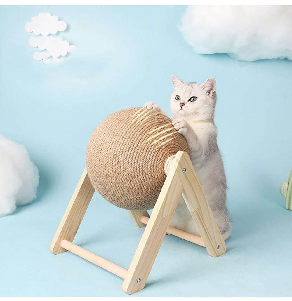 Wooden Cat Scratch Ball – Furniture Protection Toy with Hemp Rope