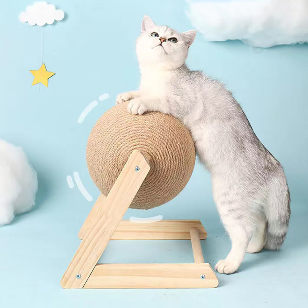 Wooden Cat Scratch Ball – Furniture Protection Toy with Hemp Rope