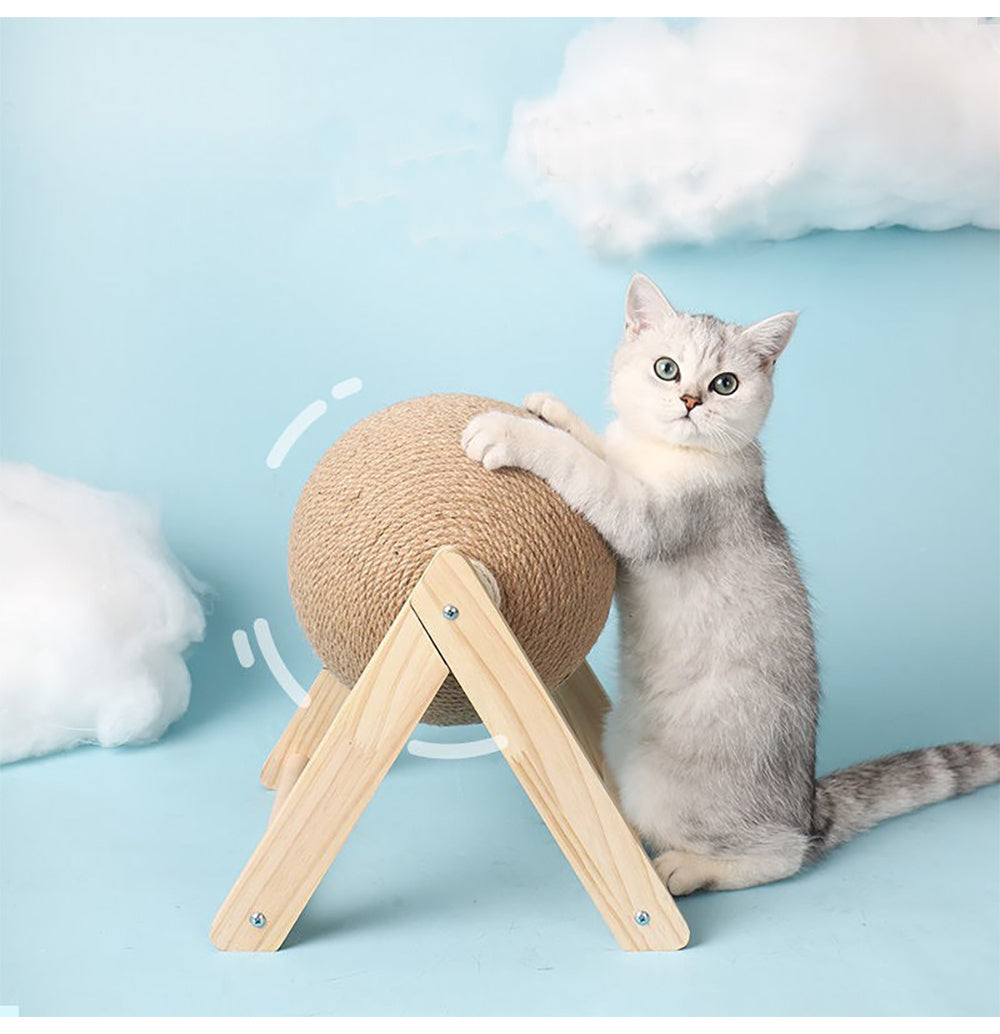 Wooden Cat Scratch Ball – Furniture Protection Toy with Hemp Rope