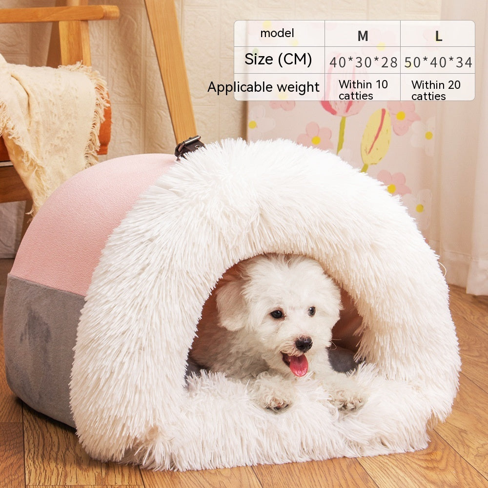 Plush Cat & Dog House – Semi-Enclosed Cozy Pet Nest with Privacy & Style