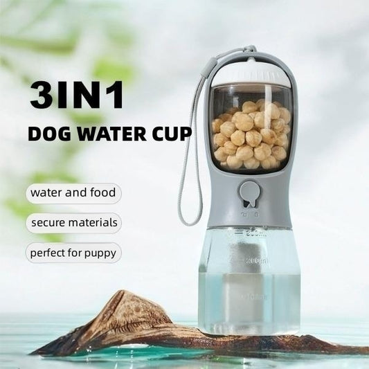 3-in-1 Portable Pet Water Bottle with Food & Waste Bag Dispenser – 300ml