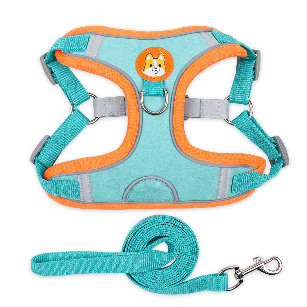 Reflective Dog Harness with Leash – Soft Suede, Lightweight & Comfortable