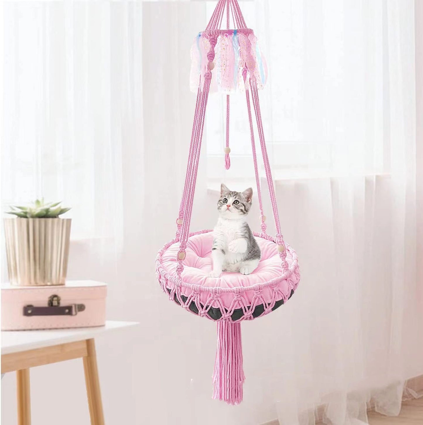 Handmade Cotton Cat Hammock – Hanging Bed with Optional Cushion