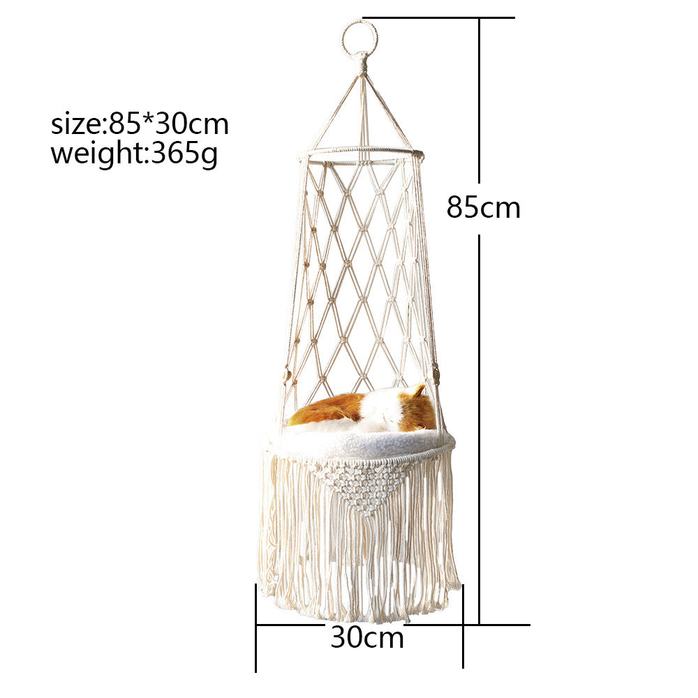 Macrame Hanging Pet Bed – Boho Cat Hammock Swing & Wall Hanging Pet Gift