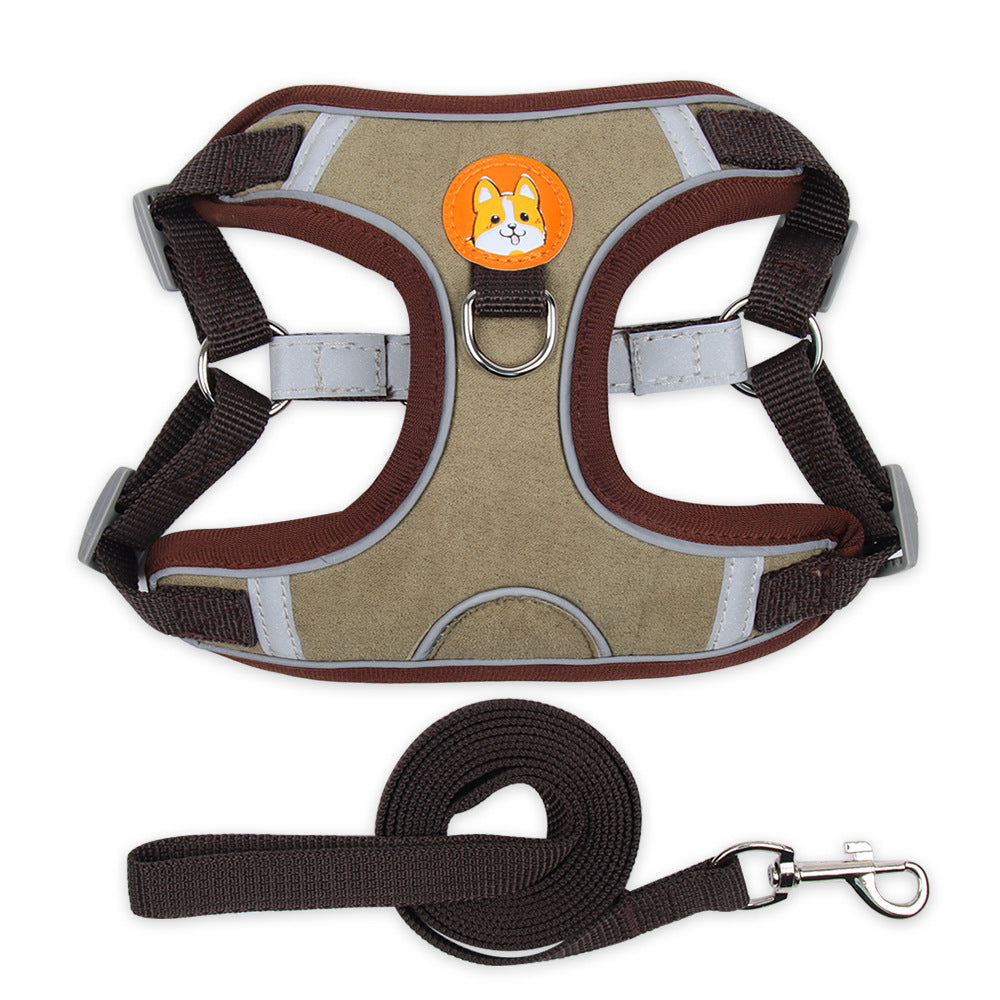 Reflective Dog Harness with Leash – Soft Suede, Lightweight & Comfortable