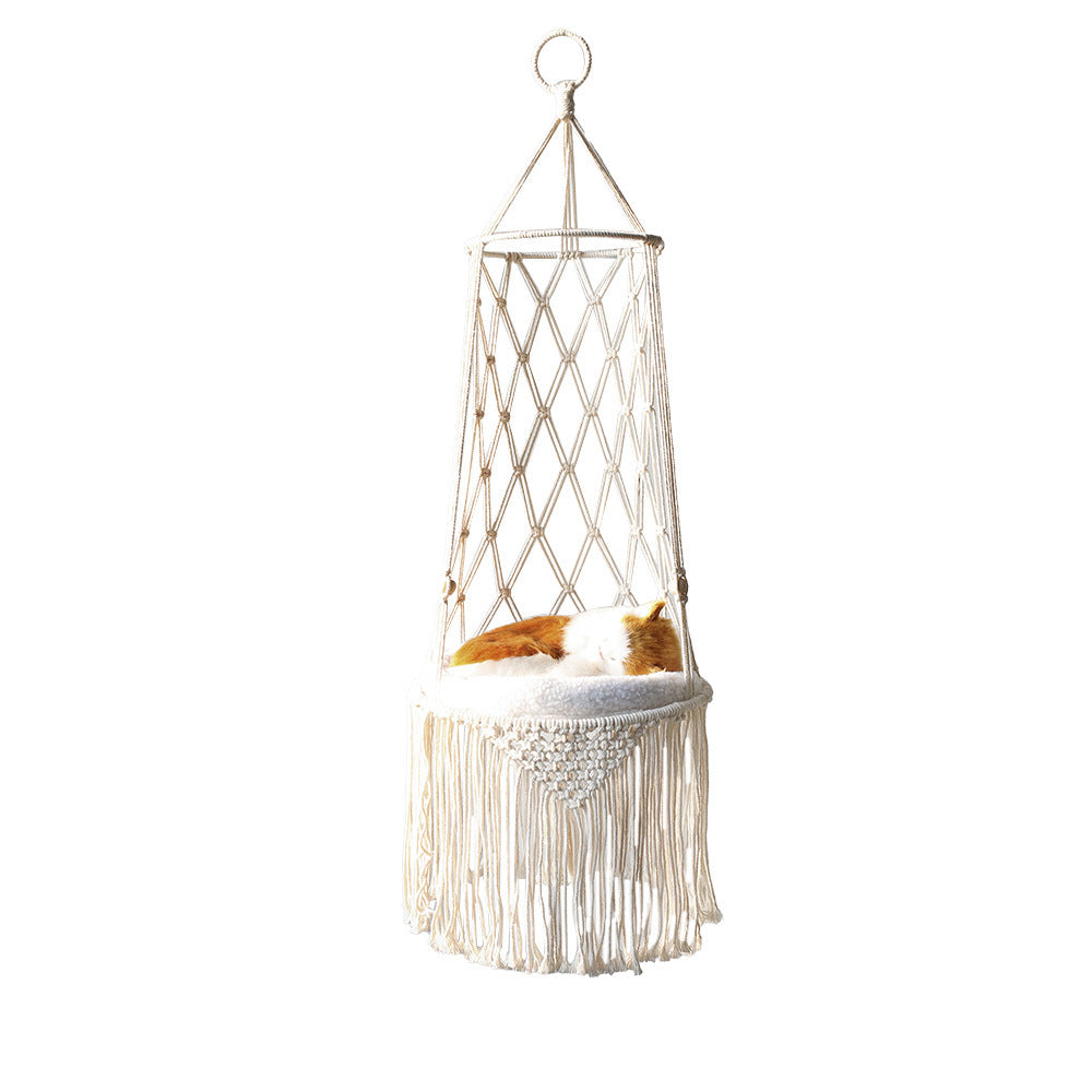 Macrame Hanging Pet Bed – Boho Cat Hammock Swing & Wall Hanging Pet Gift