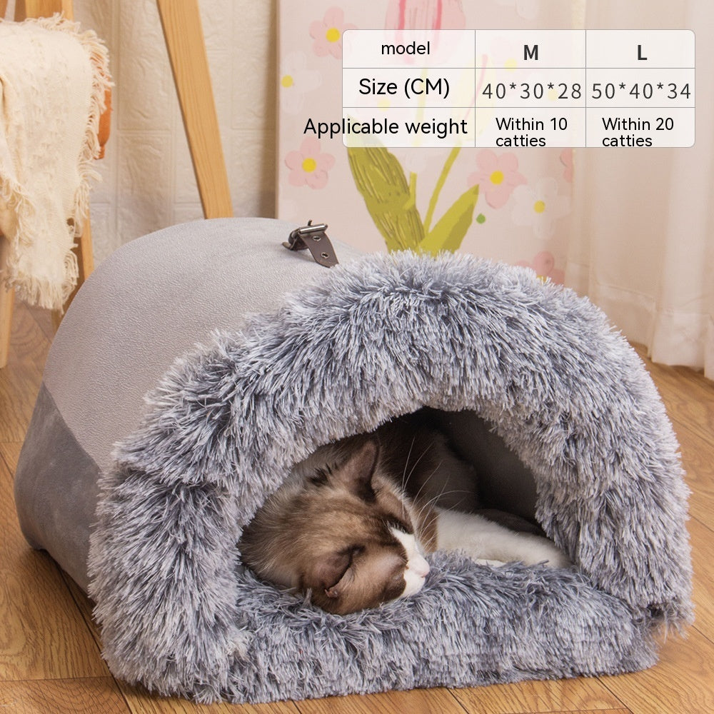 Plush Cat & Dog House – Semi-Enclosed Cozy Pet Nest with Privacy & Style
