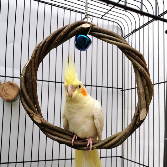 Natural Apple Wood Bird Perch Ring – Chew & Play Toy for Small to Medium Birds