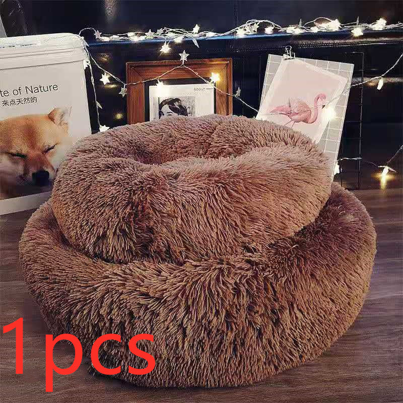 Luxury Calming Donut Pet Bed – Anti-Anxiety Plush Bed for Dogs & Cats