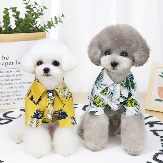 Hawaiian Coconut Pet Shirt – Cotton Summer Outfit for Dogs & Cats (Yellow / White)