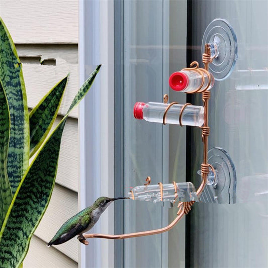 Handmade Copper Wire Hummingbird Feeder – PET Bottle Garden Feeder with Suction Cups