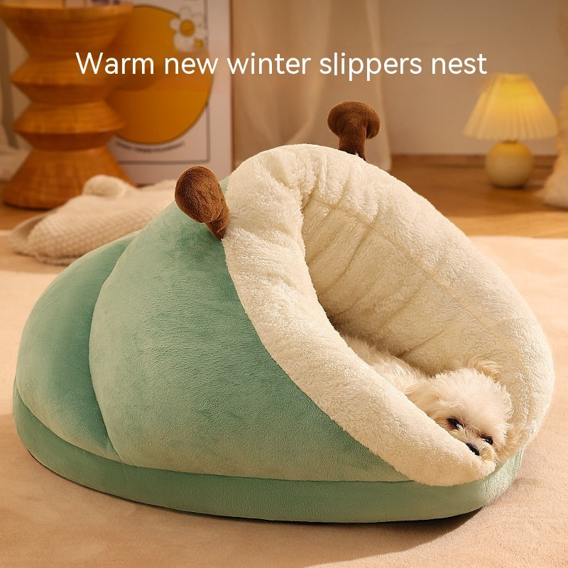 Thick Warm Slippers Pet Nest – Cozy Crystal Velvet Bed for Small Dogs