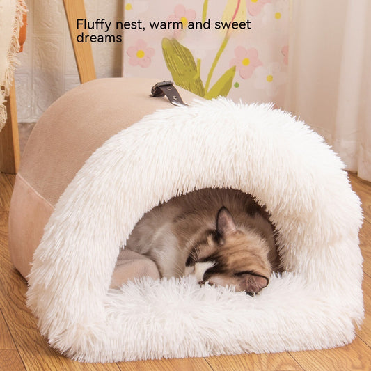 Plush Cat & Dog House – Semi-Enclosed Cozy Pet Nest with Privacy & Style